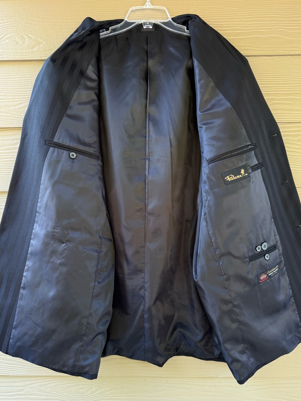 Falcone Luxury Black Shade Strip Polyester Tuxedo Coat Blazer Jacket Size 48L - Picture 7 of 12